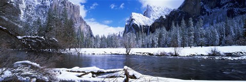 Framed USA, California, Yosemite National Park, Flowing river in the winter Print