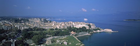 Framed Town at the waterfront, Corfu, Greece Print