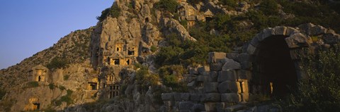 Framed Tombs on a cliff, Lycian Rock Tomb, Antalya, Turkey Print