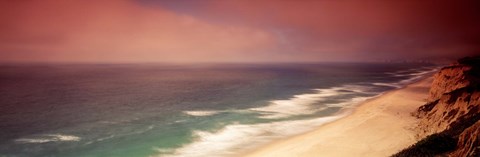 Framed Waves Crashing Into Stormy Coast, San Mateo, California, USA Print