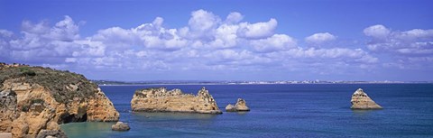 Framed Panoramic View Of A Coastline, Southern Portugal, Algarve Region, Lagos, Portugal Print