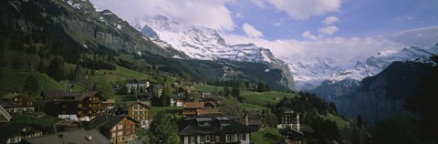 Framed High angle view of a village on a hillside, Wengen, Switzerland Print