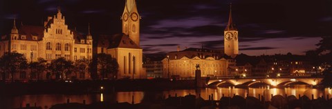 Framed Switzerland, Zurich, Limmat River at night Print