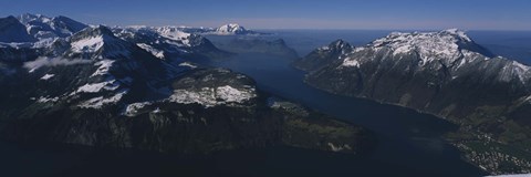 Framed High Angle View Of Mountains, Lake Lucerne, Switzerland Print
