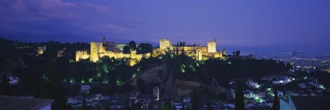 Framed Palace lit up at dusk, Alhambra, Granada, Andalusia, Spain Print