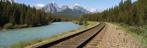 Framed Railroad Tracks Bow River Alberta Canada Print