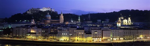 Framed Austria, Salzburg, Salzach River at dusk Print