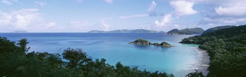 Framed US Virgin Islands, St. John, Trunk Bay, Panoramic view of an island and a beach Print