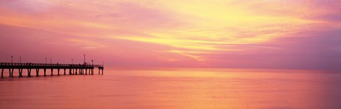 Framed Sunset At Pier, Water, Caspersen Beach, Venice, Florida, USA Print