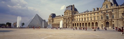 Framed Tourists near a pyramid, Louvre Pyramid, Musee Du Louvre, Paris, Ile-de-France, France Print