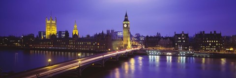 Framed Big Ben Lit Up At Dusk, Houses Of Parliament, London, England, United Kingdom Print