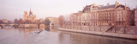 Framed Buildings Near Seine River, Notre Dame, Paris, France Print