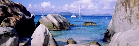 Framed Boulders on a coast, The Baths, Virgin Gorda, British Virgin Islands Print