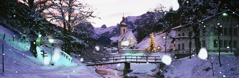Framed Church on a snow covered hill, Rothenburg, Bavaria, Germany Print
