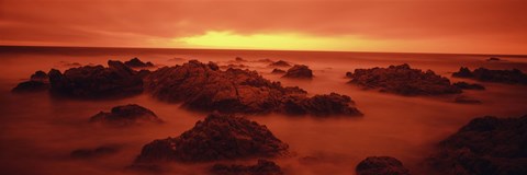 Framed Foggy beach at dusk, Pebble Beach, Monterey County, California, USA Print