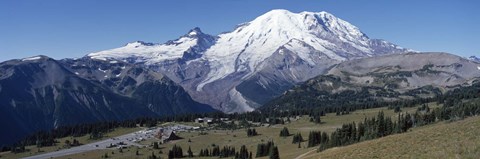 Framed Snowcapped mountain, Mt Rainier, Mt Rainier National Park, Pierce County, Washington State, USA Print