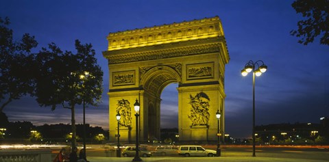 Framed Arc De Triomphe at night, Paris, France Print