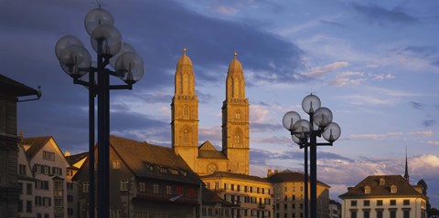 Framed Low angle view of a church, Grossmunster, Zurich, Switzerland Print