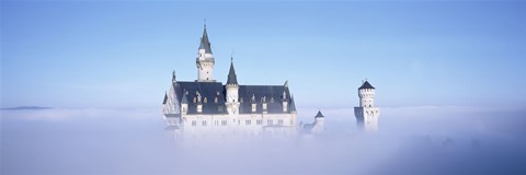 Framed Castle covered with fog, Neuschwanstein Castle, Bavaria, Germany Print