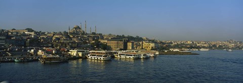 Framed Boats moored at a harbor, Istanbul, Turkey Print