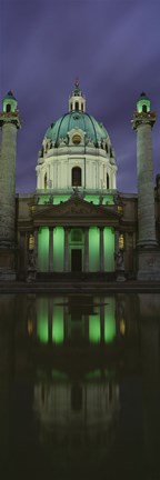 Framed Facade of St. Charles Church at Night, Vienna, Austria (vertical) Print