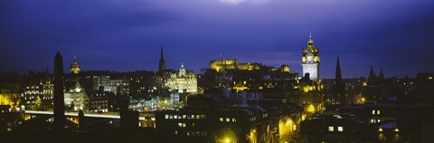 Framed High angle view of a city lit up at night, Edinburgh Castle, Edinburgh, Scotland Print