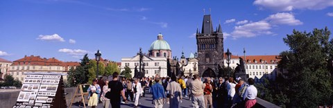 Framed Tourists walking in front of a building, Charles Bridge, Prague, Czech Republic Print