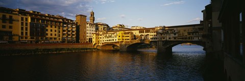 Framed Bridge Across A River, Arno River, Ponte Vecchio, Florence, Italy Print