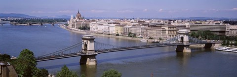 Framed Aerial View, Bridge, Cityscape, Danube River, Budapest, Hungary Print