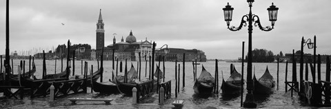 Framed Gondolas with a church in the background, Church Of San Giorgio Maggiore, San Giorgio Maggiore, Venice, Veneto, Italy Print