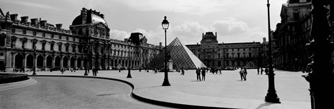 Framed Louvre Museum, Paris, France (black and white) Print