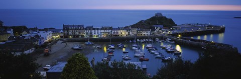 Framed High angle view of boats docked at the harbor, Devon, England Print