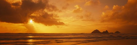 Framed Silhouette of rock formations in water, Northern California, California, USA Print