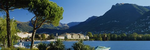 Framed City on the waterfront, Lake Lugano, Lugano, Switzerland Print