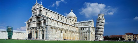 Framed Facade of a cathedral with a tower, Pisa Cathedral, Leaning Tower of Pisa, Pisa, Tuscany, Italy Print