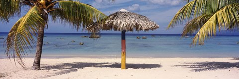 Framed Sunshade on the beach, La Boca, Cuba Print