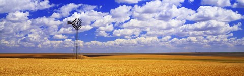 Framed Windmill Wheat Field, Othello, Washington State, USA Print