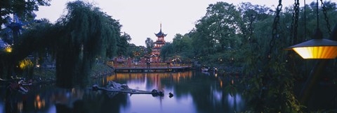 Framed Pagoda lit up at dusk, Tivoli Gardens, Copenhagen, Denmark Print