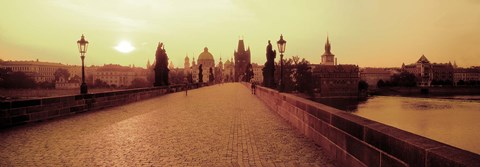 Framed Charles Bridge, Prague, Czech Republic, Sepia View Print