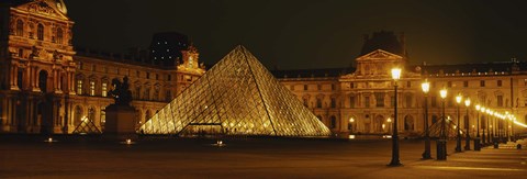 Framed Louvre Lit Up at Night, Paris, France Print