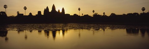 Framed Silhouette Of A Temple At Sunrise, Angkor Wat, Cambodia Print