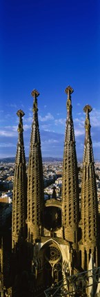 Framed High Section View Of Towers Of A Basilica, Sagrada Familia, Barcelona, Catalonia, Spain Print