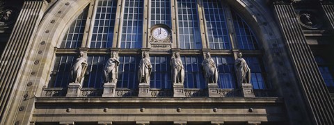 Framed Low angle view of statues on a railroad station building, Gare Du Nord, Paris, France Print
