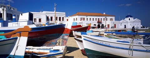 Framed Rowboats on a harbor, Mykonos, Greece Print