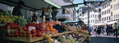 Framed Group of people in a street market, Lake Garda, Italy Print