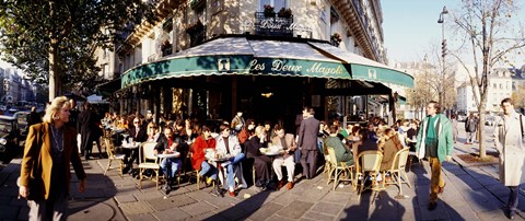 Framed Group of people at a sidewalk cafe, Les Deux Magots, Saint-Germain-Des-Pres Quarter, Paris, France Print