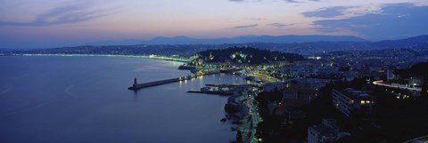 Framed Aerial view of a coastline at dusk, Nice, France Print