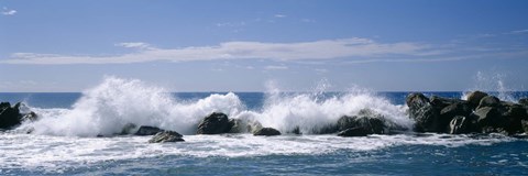 Framed Waves breaking on rocks, Chiavari, Liguria, Italy Print