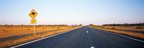 Framed Kangaroo Road Warning Sign, Outback Highway, Australia Print