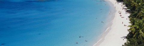 Framed Aerial View Of Tourists On The Beach, Trunk Bay, St. John, US Virgin Islands, West Indies Print